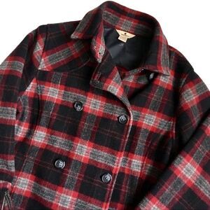 𝅺WOOLRICH Raeburn Red Plaid Wool Peacoat Size M